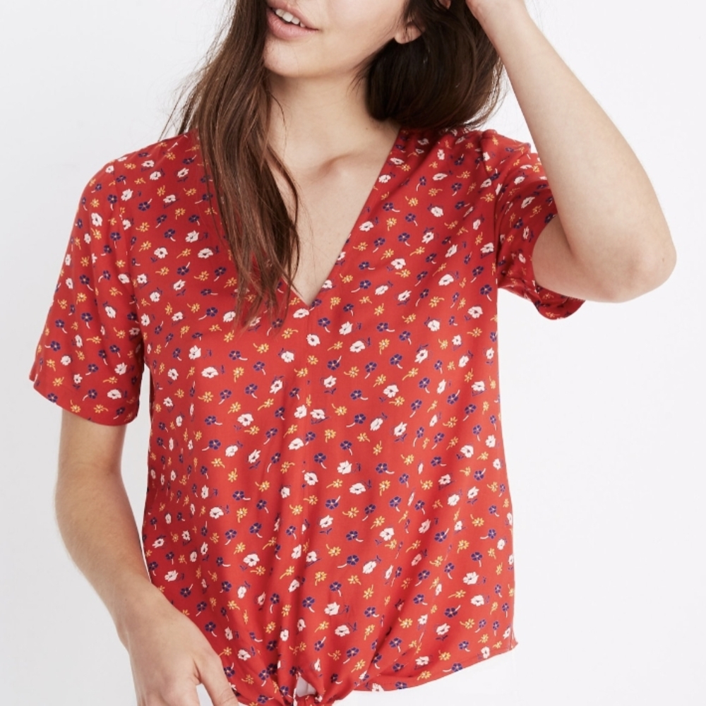 Floral Red V-Neck Women's Top